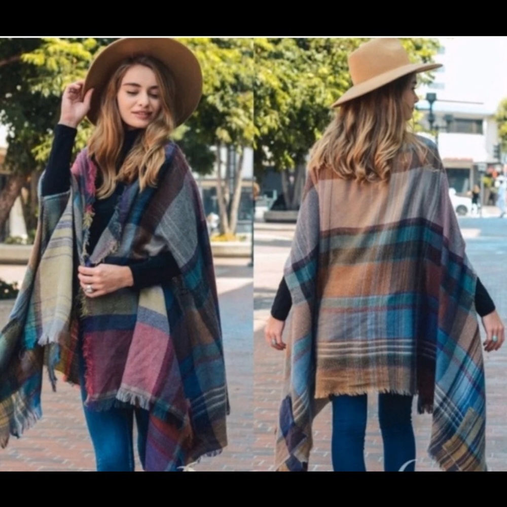 Plaid poncho